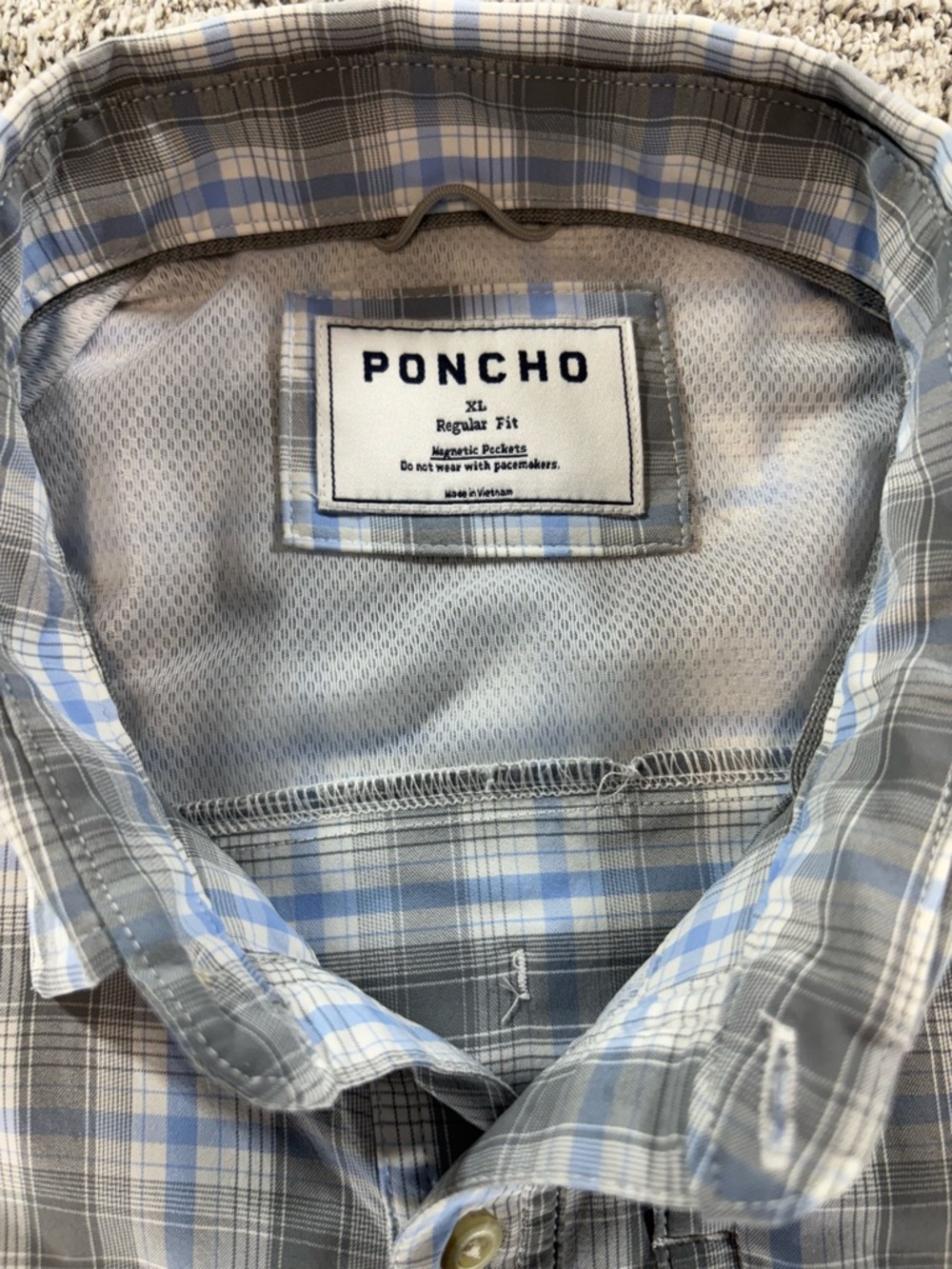 Poncho Men’s XL The Original Regular Fit Blue-Grey Plaid Button Down Shirt - Picture 8 of 13
